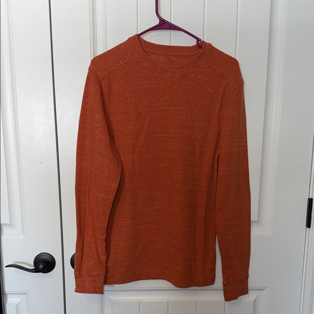 Men's Orange Long Sleeve Waffle Shirt